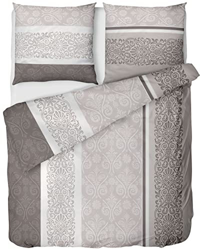 LINKHOFF Biber Bettwäsche 135x200 2tlg - Made in Germany - Winter-Bettwäsche in Oxford Beige Creme aus 100% Baumwolle - Bettbezug + Kissenbezug 80x80