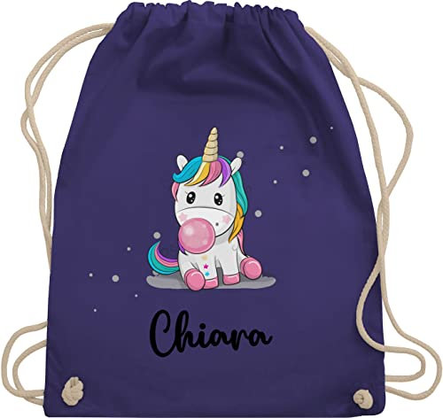 Turnbeutel Rucksack - Einhorn mit Name - Wunschname personalisiert Unicorn Custom Einhörner - Unisize - Lila - einhornrucksack unicorns stoffbeutel beutel schulkind einhörnern sportbeutel