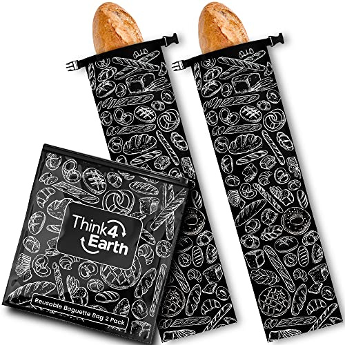 THINK4EARTH - 2 Packs Baguette Bags, Baguette Bags for Homemade Bread Loaf, Freezer Bread Storage Bag, Bread Container, Reusable Food Storage Bag, Large Baguette Bags for Homemade Bread. (Black)