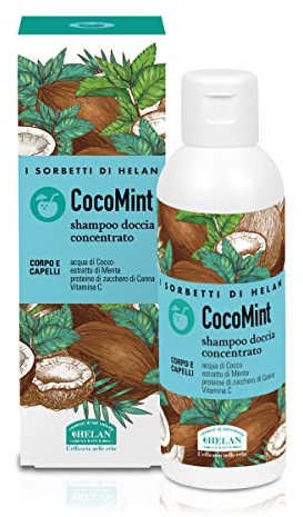 Helan, I Sorbetti CocoMint, Shampoo e Bagnoschiuma Uomo e Donna Profumato con Menta e Acqua di Cocco, Docciaschiuma Gel Fresco Delicato per Corpo e Capelli con Ingredienti Naturali e Vitamina C, 150ml