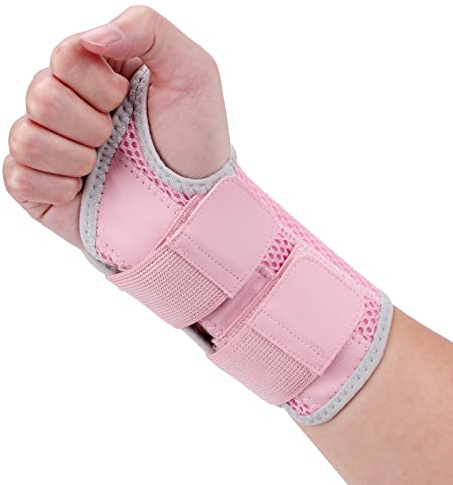 Wrist Brace for Carpal Tunnel, Night Wrist Sleep Support Splint with Compression Sleeve Adjustable Straps for Pain Relief, Arthritis, Tendonitis, Fitness (Right Hand-Pink, S/M (Pack of 1))