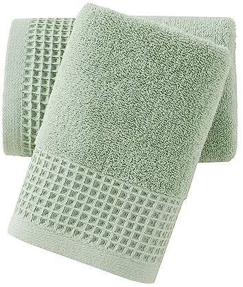 sense gnosis frotté och våffelväv handdukar dekorativ design premium bomull 2 st handduksset - mjuk absorberande snabbtorkande vår badrum handduk (33 x 75 cm, grön)