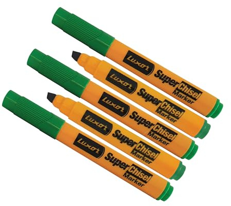 Thin Thick Marker Pens, GREEN, Chisel Tip, VAI-OKX Broad Markers, Pack of 5, Ideal for Write Draw Mark Sketch, School Office Use, iVAIDEX Black Ball Pen