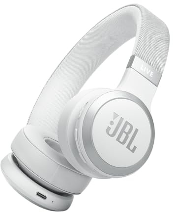 JBL Live 670NC - Wireless On-Ear Headphones with Adaptive Noise Cancelling with Smart Ambient, Up to 65H Battery Life with Speed Charge, Lightweight, Comfortable and Foldable Design (White)