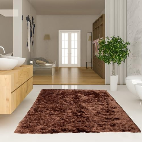 NINGBAI Moderner Flauschiger Kurzflor Teppich 100 x 200 cm Kinderteppich, Spielteppich, Wolle Bettvorleger Sofa Matte Shaggy, Pflegeleicht Schmutzabweisend für Wohnzimmer, Schlafzimmer, Braun