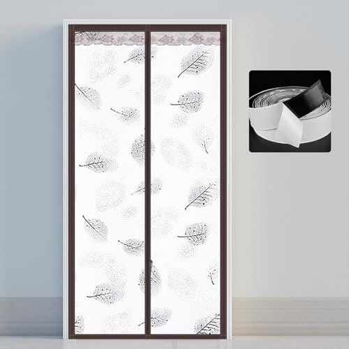 Cortina Aislante Magnética para Puertas 80x195cm, Protección Contra el Frío Cortina Termica Puerta Cinta Mágica para La Sala de Aire Acondicionado, opaco（Color café -E）