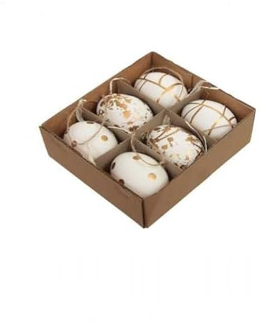 RiloStore 12 STK Ostereier Weiss Gold Farben Punkte Streifen Muster Hänger Hühnereier ausgeblasen Osterdeko Anhänger o944 Eier Ostern Dekoration Basteln EDEL Osterschmuck