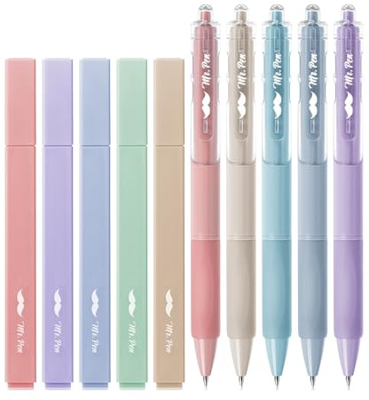 Mr. Pen Ästhetische Textmarker und Gelstifte, Pastellfarben, Bibel-Textmarker, kein Verlaufen, schwarze Tinte, Gelstifte, Gelstifte, 10 Stück