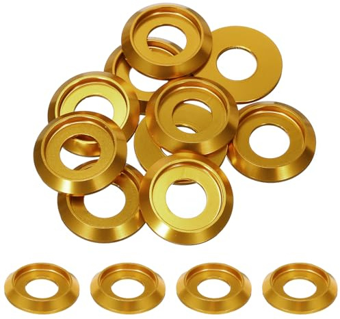 sourcing map Arandelas avellanadas de copa cónica M8, diámetro del agujero de 8 mm, juntas de aluminio para tornillo RC/FPV/PC/Drone/accesorios mecánicos, piezas de modelo, paquete de 10 (dorado)
