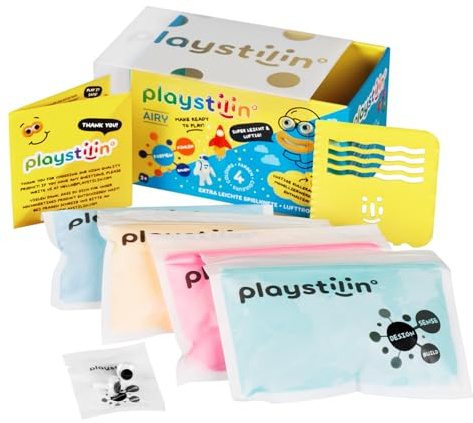 Playstilin Airy - extra leichte Spielknete, superluftige, vegane Kinderknete, kreatives Plastilin Knetset mit Zubehör und Werkzeug in der Box, Modelliermasse lufttrocknend