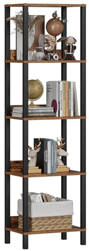 Bücherregal mit 5 Etagen und Fallschutz, hohes Bücherregal für Bücher, Garagenausrüstung, CDs, Filme, Industrielle Stehende Bücherregale Aufbewahrungsorganisation für Schlafzimmer Büro Wohnzimmer