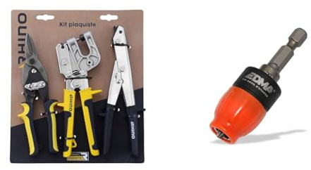 RHINO - Lot de 3 outils, Kit 3 pièces - Cisaille/Grignoteuse/Pince à sertir & EDMA 264055 THE DIMPLER - Porte-embout de vissage aimanté spécial plaquiste