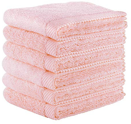 Mother-Earth 6-Pack Bath Washcloths 12x12 - Soft and Absorbent Face Towels, Quick-Drying Wash Cloths for Sensitive Skin, Premium Quality for Daily Use (Pink Cotton)