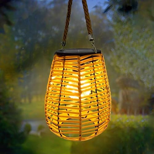 Rattan Outdoor Solar Laterne Solar Rattan Weben Hängende Solarleuchten Laterne Licht Garten Landschaft Tragbare Lampe für Dekoration Garten Weg Terrasse