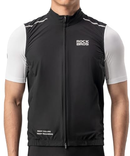 ROCKBROS Chaleco Ciclismo para Hombre, Cortavientos sin Mangas Ligero Transpirable Reflectante con Bolsillos para MTB Correr Senderismo Diario para Verano, Negro
