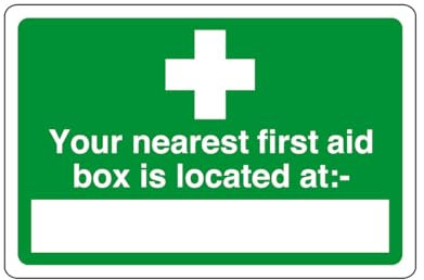 La cassetta di pronto soccorso più vicina si trova a - cartello di sicurezza- Dibond in alluminio da 3 mm per uso interno/esterno (300 mm x 200 mm) 7 m Distanza di visualizzazione.