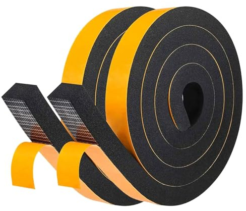 LIKERAINY Burletes Puertas Tira de Sellado 25,4x19mm Sello de Espuma Autoadhesiva Burlete de Goma para Puerta Ventana Cinta para Anti Frío Aislante Ruido y Colisión Negro 2 Rollos 4 Metros