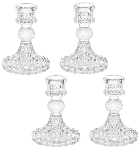 Glass Candlestick Holders, 4PCS Clear Taper Candle Holders, Elegant Crystal Candle Holders for Formal Events, Wedding, Church and Party