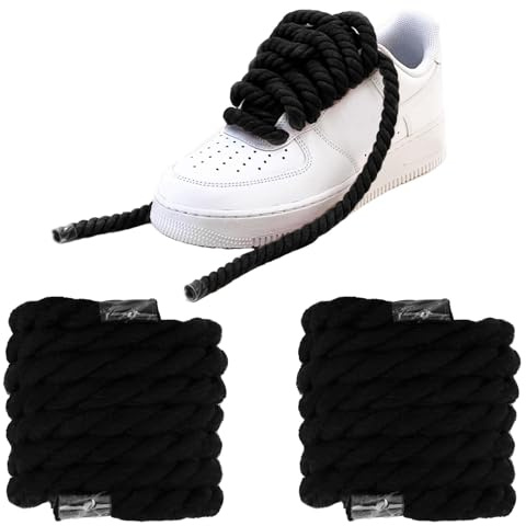 eModwey Sportschuhe Schuhbänder -Chunky Laces 10mm - Breite und Dicke Schnürsenkel für Sneaker, Rope Laces Ideal für Air Force 1, Schwarz