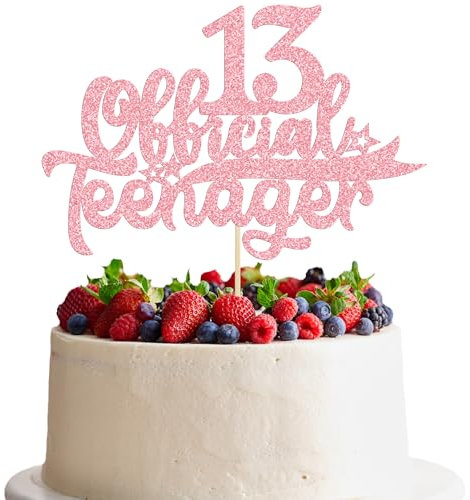 Gyufise 1Pcs 13 Official Teenager Cake Topper Glitter 13th Birthday Cake Pick Hello 13 Cheers to 13 Years Cake Decoration for 13th Birthday Anniversary Party Cake Decorations Supplies Pink