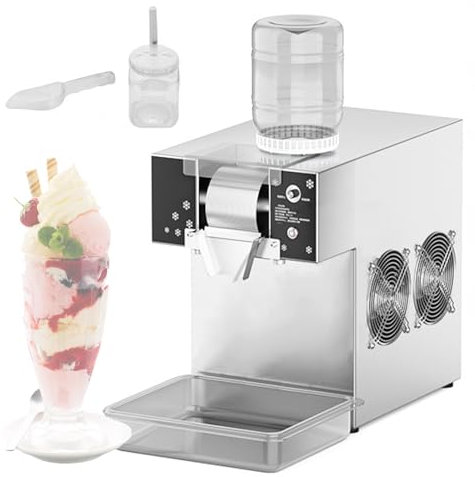 Macchina tritaghiaccio per uso domestico/commerciale, macchina automatica per ghiaccio tritato a forma di fiocco di neve, macchina per ghiaccio tritato con vassoi trasparenti per feste(70KG/H)
