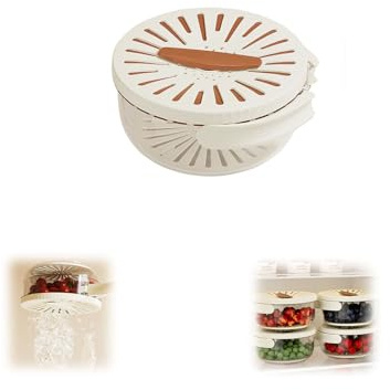 Multifunctional Fruit and Vegetable Washing Bowl, Fruit Washing Bowl with Strainer, 2 in 1 Draining Preservation Basket with Foldable Handle (Cream Brown,S)
