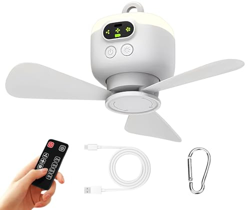 Campingfläktlampa | 4-växlad LED upphängningsbar campingfläkt | tyst USB-uppladdningsbar ventilator för inomhus trädgård utomhus uteplats balkong bil lastbil picknick båt