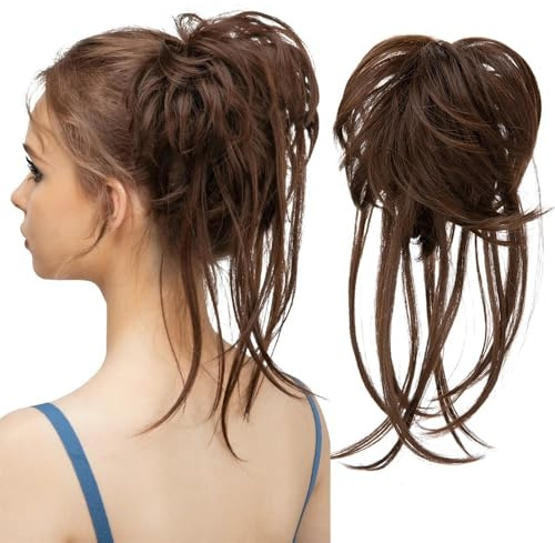jianjunchaling Messy Bun Haarteil, Zerzauste Hochsteckfrisur Extensions Wellige Wickel Pferdeschwanz Haarteile Scrunchies mit Gummiband for Frauen Hair Ponytail for Women Girls(Medium Brown)