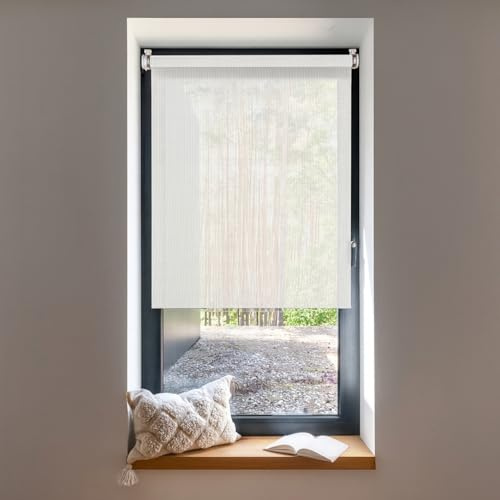 Estores Enrollables Screen con Tejido Térmico Premium 5% Transparencia, Protección Solar y Rayos UV, Aislamiento Térmico para Ventanas y Puertas Color Blanco 60x180 cm (Ancho x Alto) STORESDECO