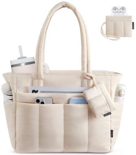 LOVEVOOK Handtasche Damen Shopper Tasche Groß, Leicht Arbeitstasche Puffer Tote Bag mit Reißverschluss, Schultasche Lehrertasche mit 15,6 Zoll Laptopfach, Schultertasche für Business Schule Reise