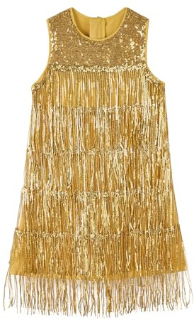 Miipat Vestido con Lentejuelas y Borlas para Niñas, Brillantes Carnaval Vestido con Pailletas Sin Mangas Vintage 20's Vestidos con Flecos Flapper de Fiesta