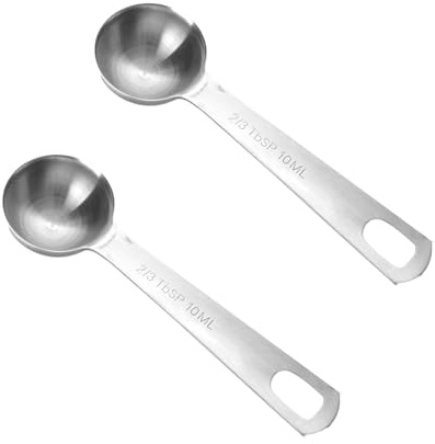 2 cucharas de café, cucharas medidoras plateadas de acero inoxidable, cucharas de café de metal, cucharas de café de acero inoxidable con mango largo, cuchara medidora pequeña de 10 gramos, mini
