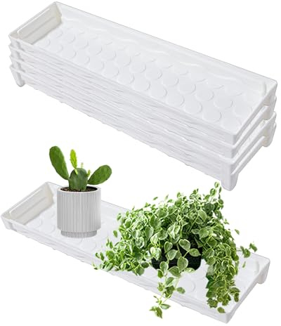 QoTang Lot de 5 soucoupes rectangulaires en plastique avec trou de drainage - Pour l'intérieur et l'extérieur, le jardin, le balcon - 41 x 11,5 x 4 cm