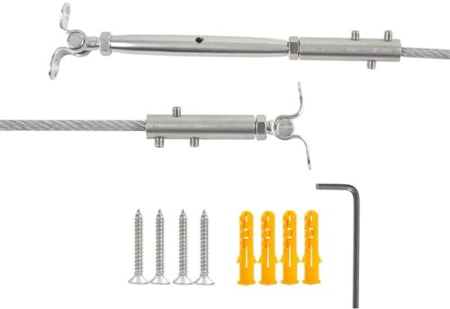 Morsetti Per Fune 20 Set Ringhiera for cavi da ponte 6/8mm Tenditore Raccordo Ancoraggio a levetta con vite a brugola esagonale Bulloni Fune metallica Scala(For 6mm wire)