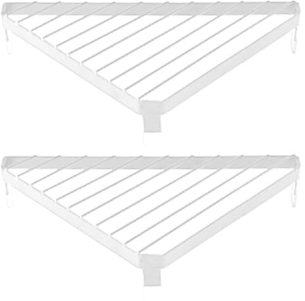 Wodsty Set di 2 mensole triangolari in ferro battuto per pentole e padelle da cucina, colore bianco, design ad angolo salvaspazio con piedini antiscivolo