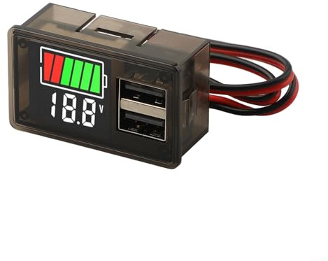 Indicador de cargador de batería DC8-30V con puertos USB duales 5V 2A, función de memoria de corte de energía, protección de polaridad inversa y flash de bajo voltaje para múltiples tipos de batería