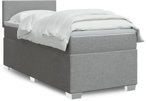 Qnhdfrt Boxspringbett Hellgrau 100x200 cm mit Taschenfederkern Matratze LED Beleuchtung und Topper Modernes Einzelbett Jugendzimmer Gästezimmer Schlafsofa Komplett