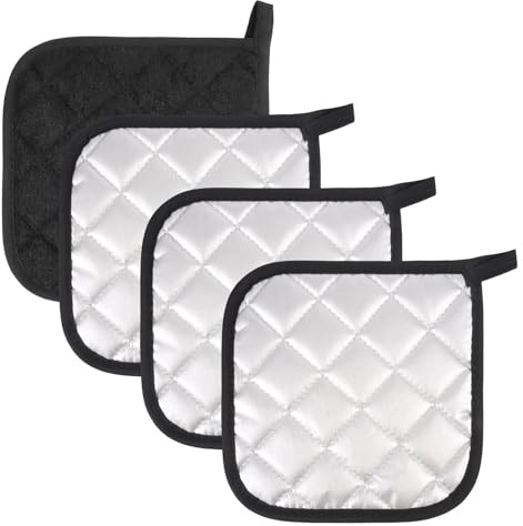 Presine in Cotone Resistente al Calore con Anello per Appenderle, Set di 4 Presine da Cucina Complet, Gancio Resistente al Calore Presina Cucina 18 * 18 cm, Presina da Cucina Adatto per Forno, Nero.