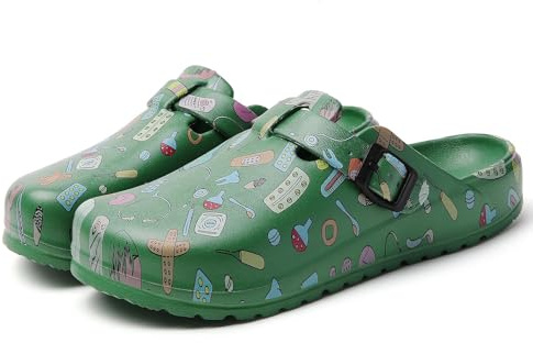 Meidiastra Zoccoli da Lavoro Donna: Antiscivolo Impermeabile Leggero Scarpe da Infermiere Scarpe da Giardino con Fibbia Regolabile per Cucina, Ospedale, Giardino, verde, 37 EU
