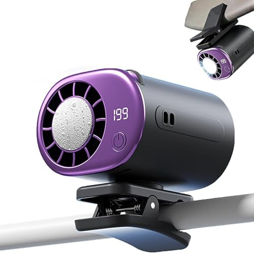 CRGANGZY Aire acondicionado portátil con clip para coche, enfriador de coche con display LED, ventilador USB recargable con 199 velocidades ajustables para ventilación de coche, paraguas