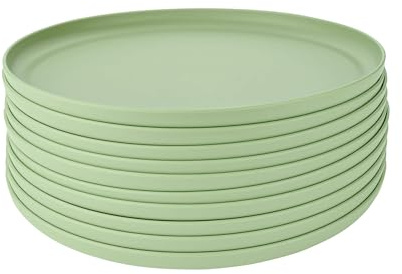 GRÄWE Linea - Platos de plástico de 25 cm de diámetro, 10 unidades, color verde claro, vajilla irrompible, apto para lavavajillas hasta 50 °C, apto para microondas, camping, pícnic al aire libre