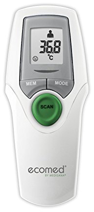 ecomed TM-65E Termómetro clínico, Sin contacto, Infrarrojos, Termómetro frontal preciso, Para bebés, niños pequeños y adultos, Incluye función de memoria, Temperatura ambiente, Temperatura de fluidos