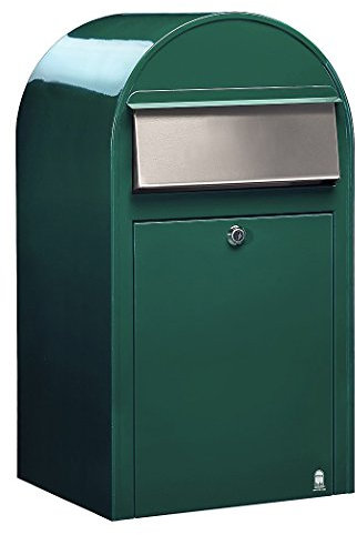 Bobi Grande Briefkasten RAL 6005 grün, Klappe aus Edelstahl Wandbriefkasten
