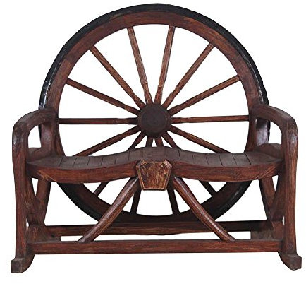 Strandkorbwerk Teakholz Sitzbank Wagenrad klein Gartenbank Gartenmöbel Bauerngarten