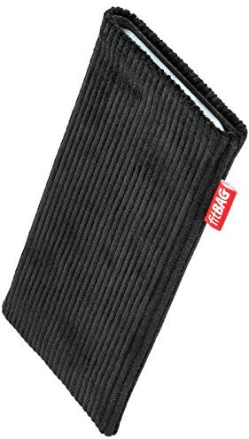 fitBAG Retro Schwarz Handytasche für Nokia 150 Tasche aus Cord-Stoff mit Microfaserinnenfutter | Hülle mit Reinigungsfunktion | Made in Germany