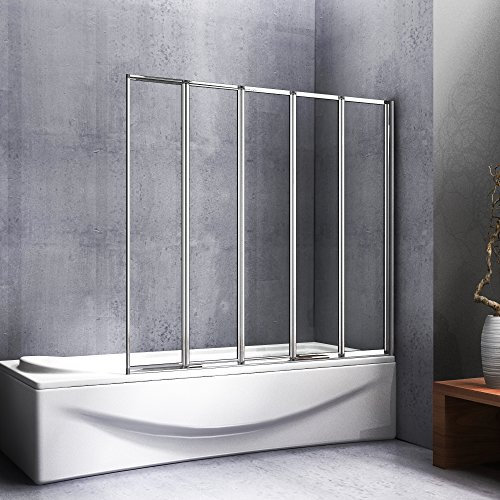 120x140cm paroi de douche, Pare baignoire 5 volets rétractables et pliants, porte de baignoire pivotante 180°