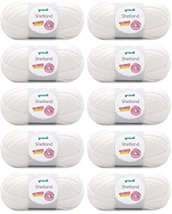 Gründl Wolle Shetland - Winterwolle - 10 Knäuel 100 g, Weiß | Dicke Wolle zum Häkeln und Stricken Weich und wärmend - 80 % Polyacryl, 20 % Wolle - 100 g / 170 m - Nadelstärke 7-8
