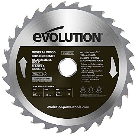 Evolution GW210TCT-30 - 210mm - Holzsägeblatt - Hartmetallbestückte 30-Zahn-Konfiguration ermöglicht schnelle, effiziente Schnitte, Multi