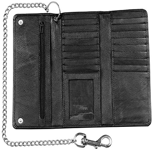 Jackets 4 Bikes HERITAGE Men’s Motorcycle Chain Wallet – Premium Cowhide Leather RFID Tri-Fold Biker Wallet with Heavy Duty Chain, Long Credit Card & Cash Organizer for Truckers Hunters AllBlack