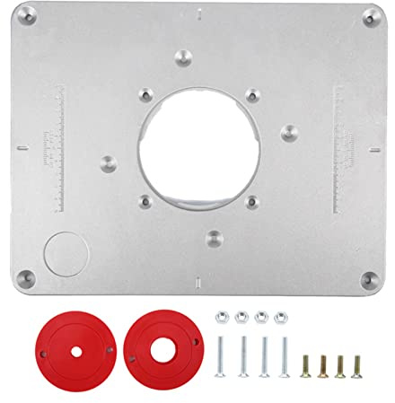 Router Platte Aluminium Router Tabelle Insert Plate Router Tischeinsatz Platte DIY Fräser Tischplatte mit Einsteckring für Holzbearbeitung Bänke, 11,81 x 9,25 x 0,37 Inch (Silber)